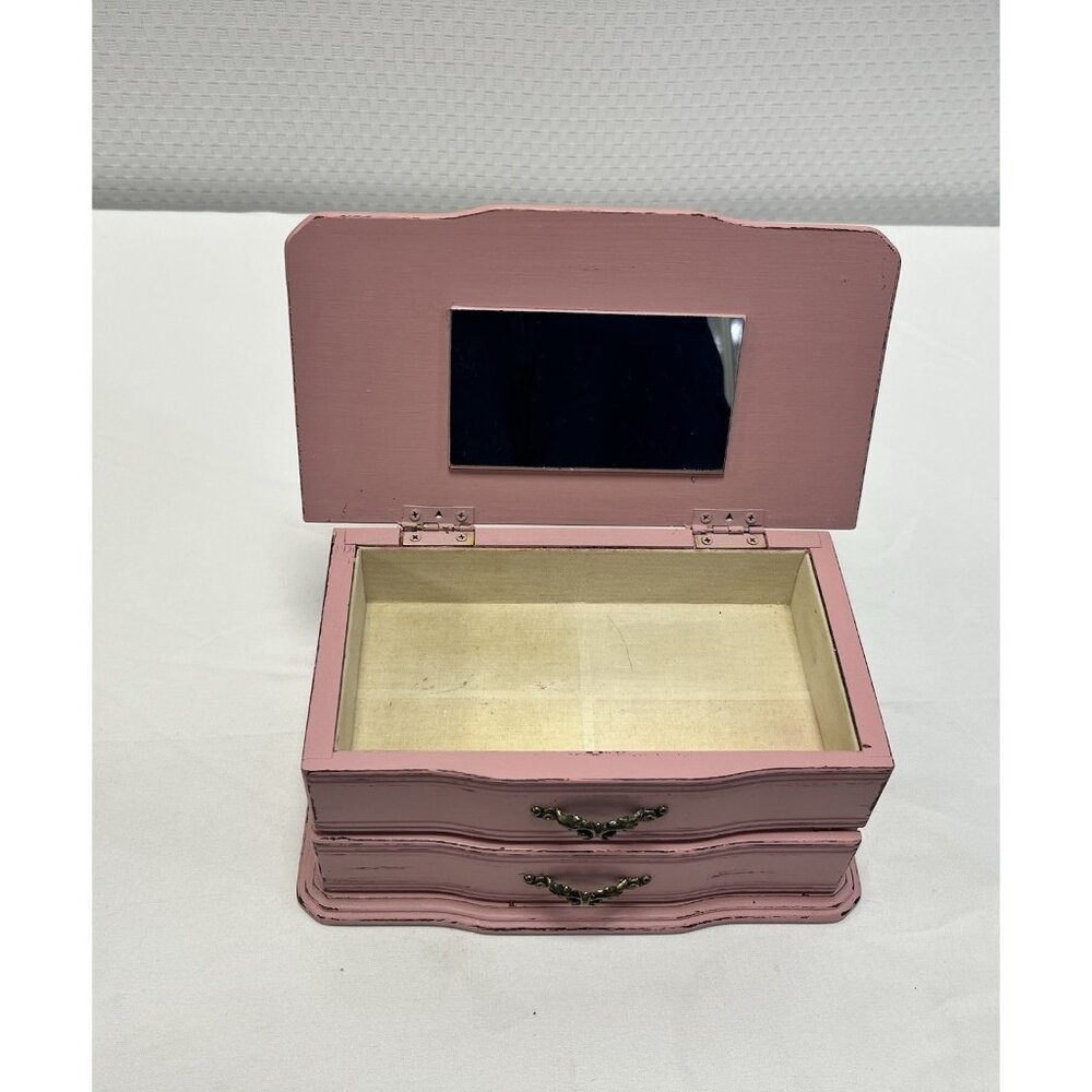 Vintage Wooden Jewelry Box with Mirror - Picture 3 of 6
